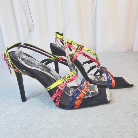 Cape Robbin Shoes - Neon Snake Square Toe Cross Strap Slingback High Heel Shoes Paradox
